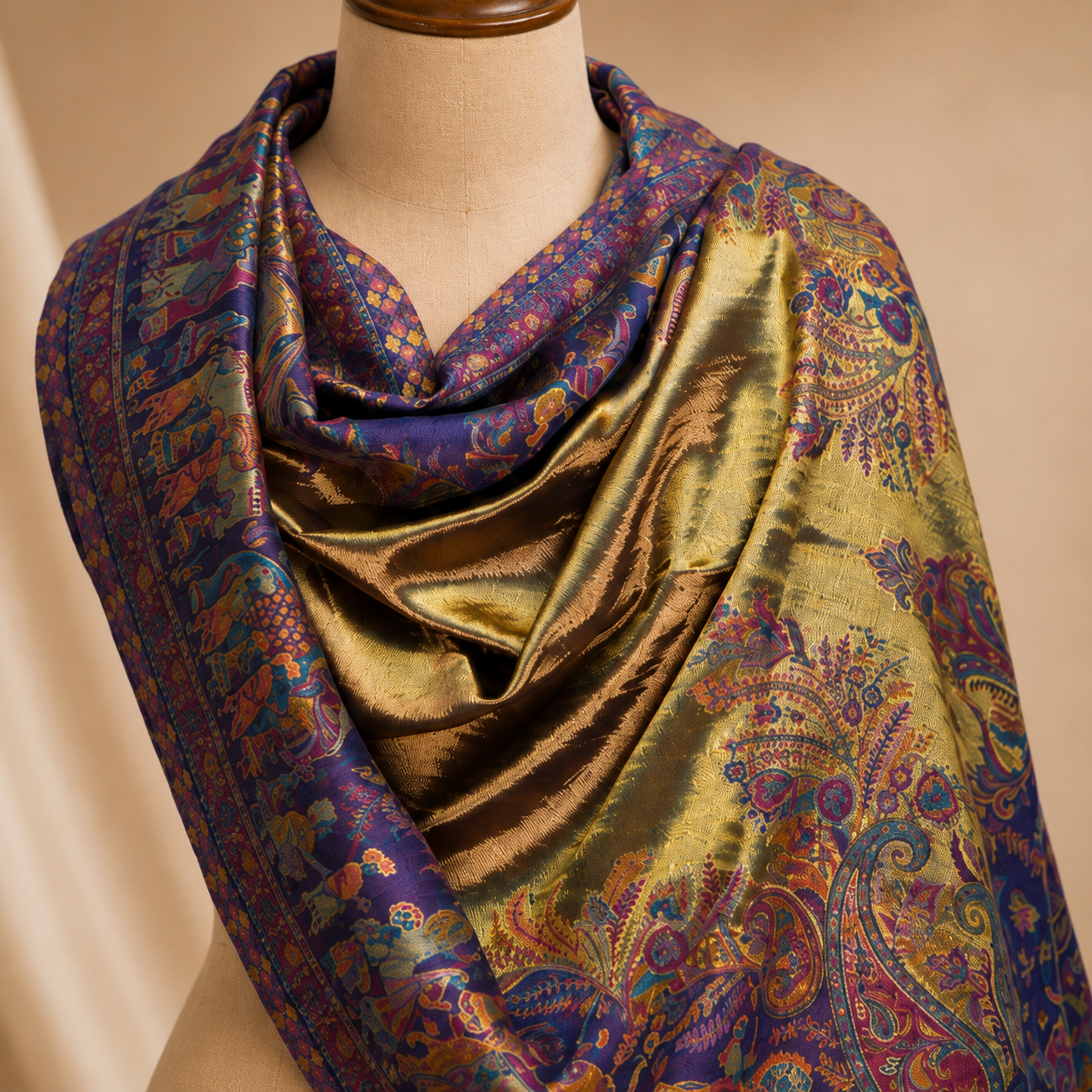 Wool modal kani border stole