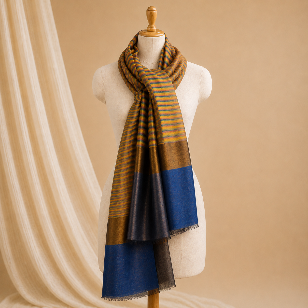 Merino wool ikat zari stole