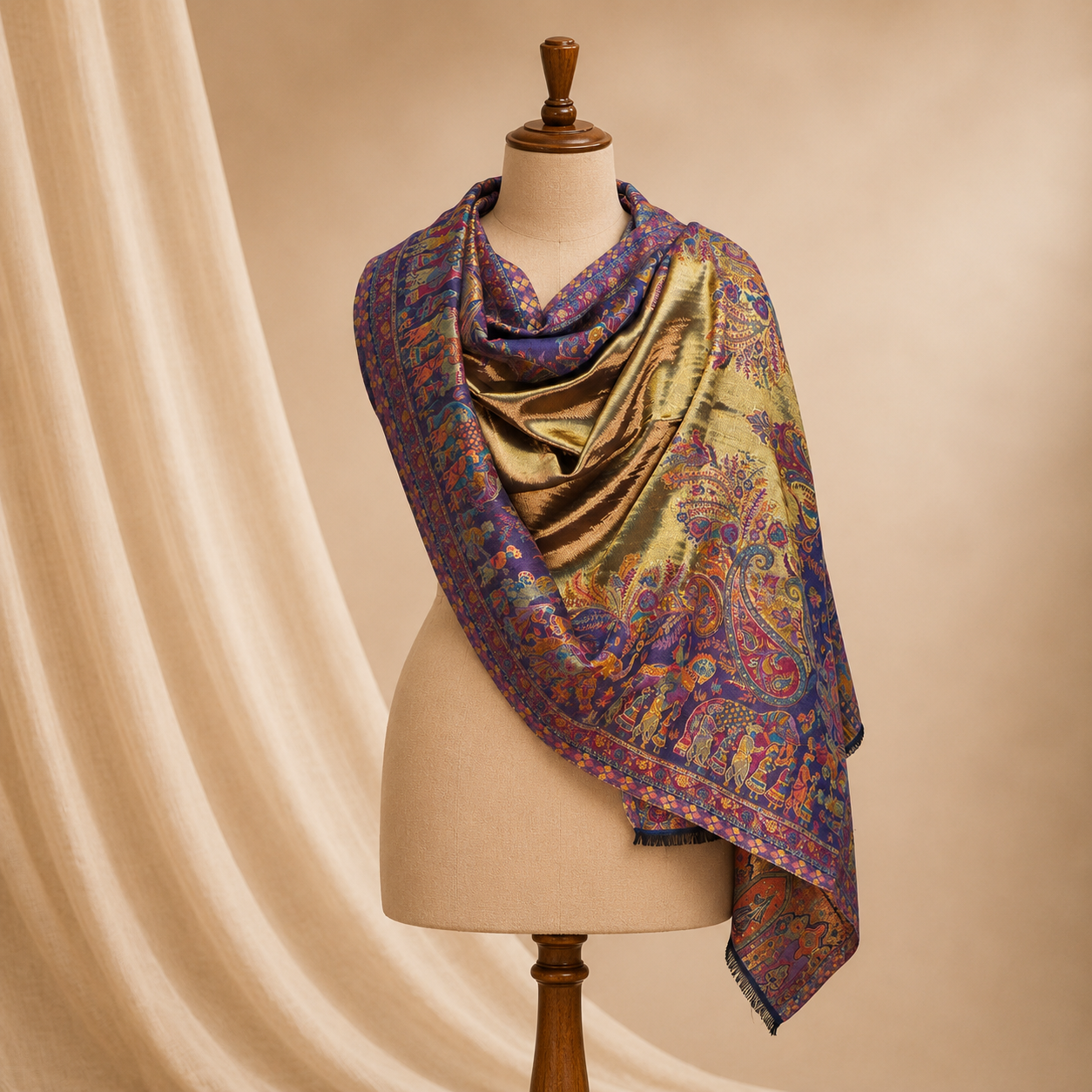 Wool modal kani border stole