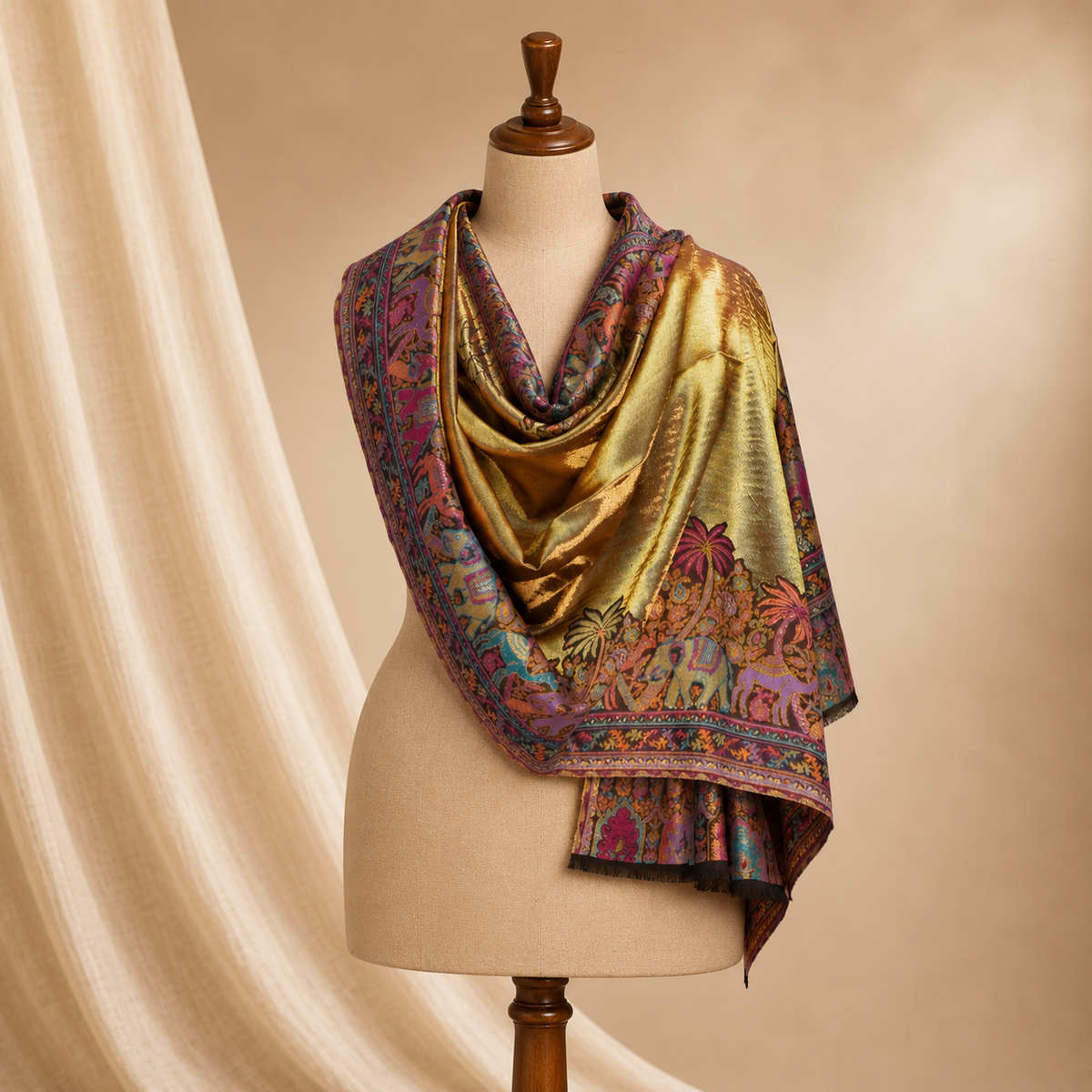Wool modal kani border stole