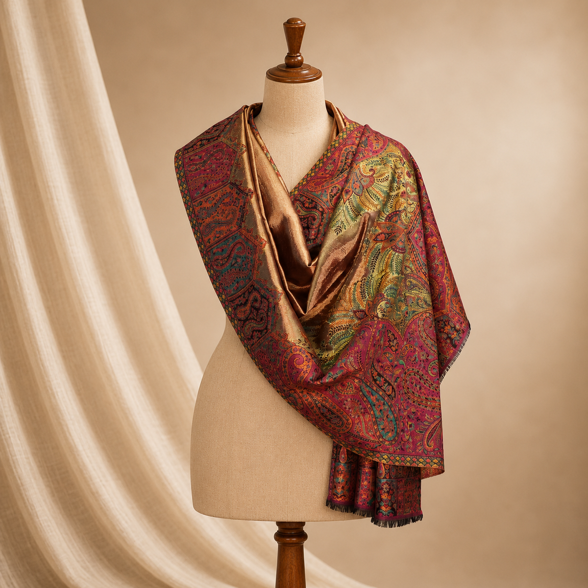 Wool modal kani border stole