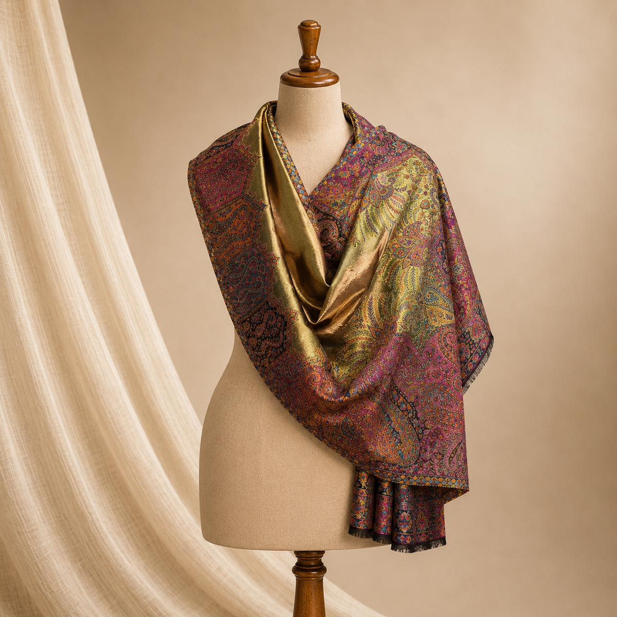 Wool modal kani border stole