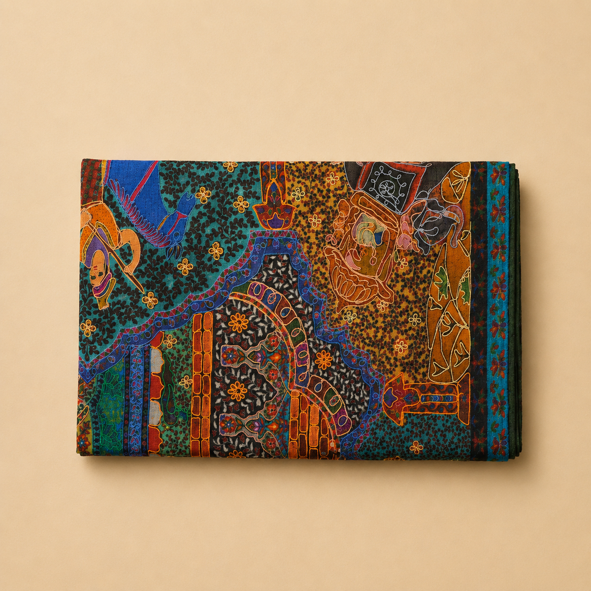 Machine pashmina kalamkari stole