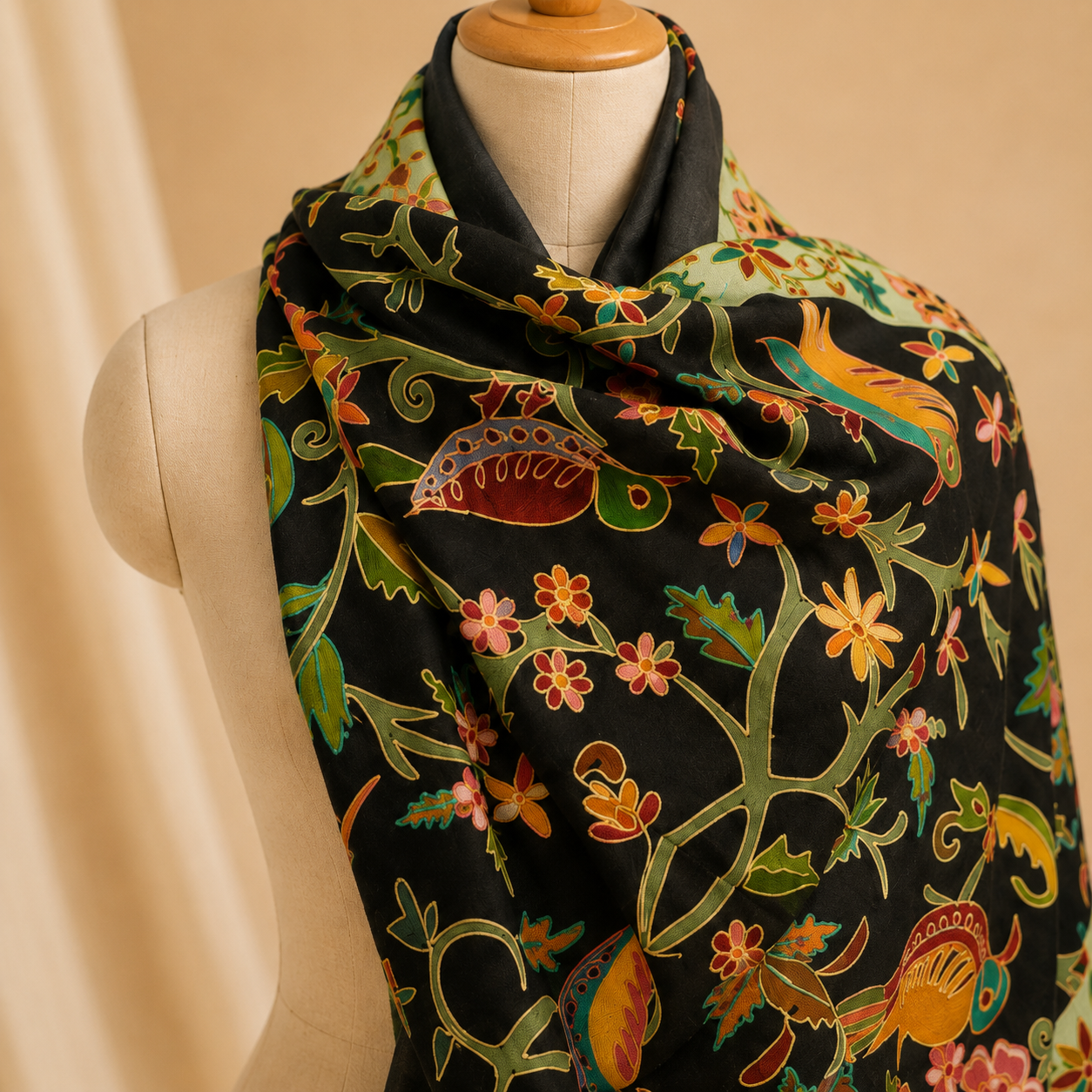 Machine pashmina kalamkari stole