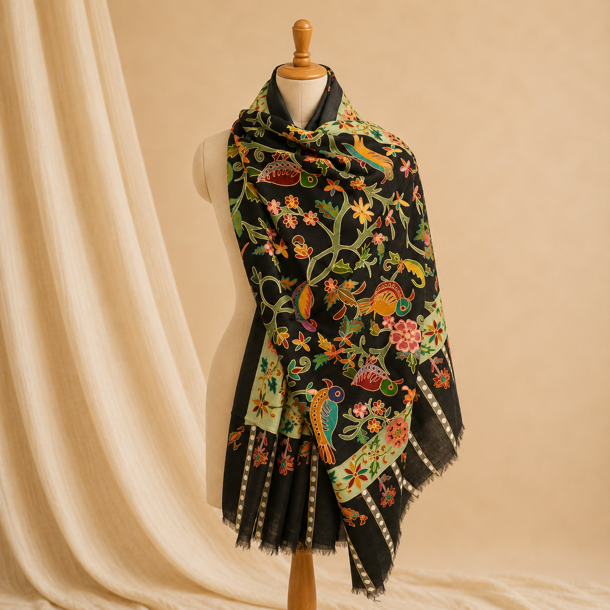 Machine pashmina kalamkari stole