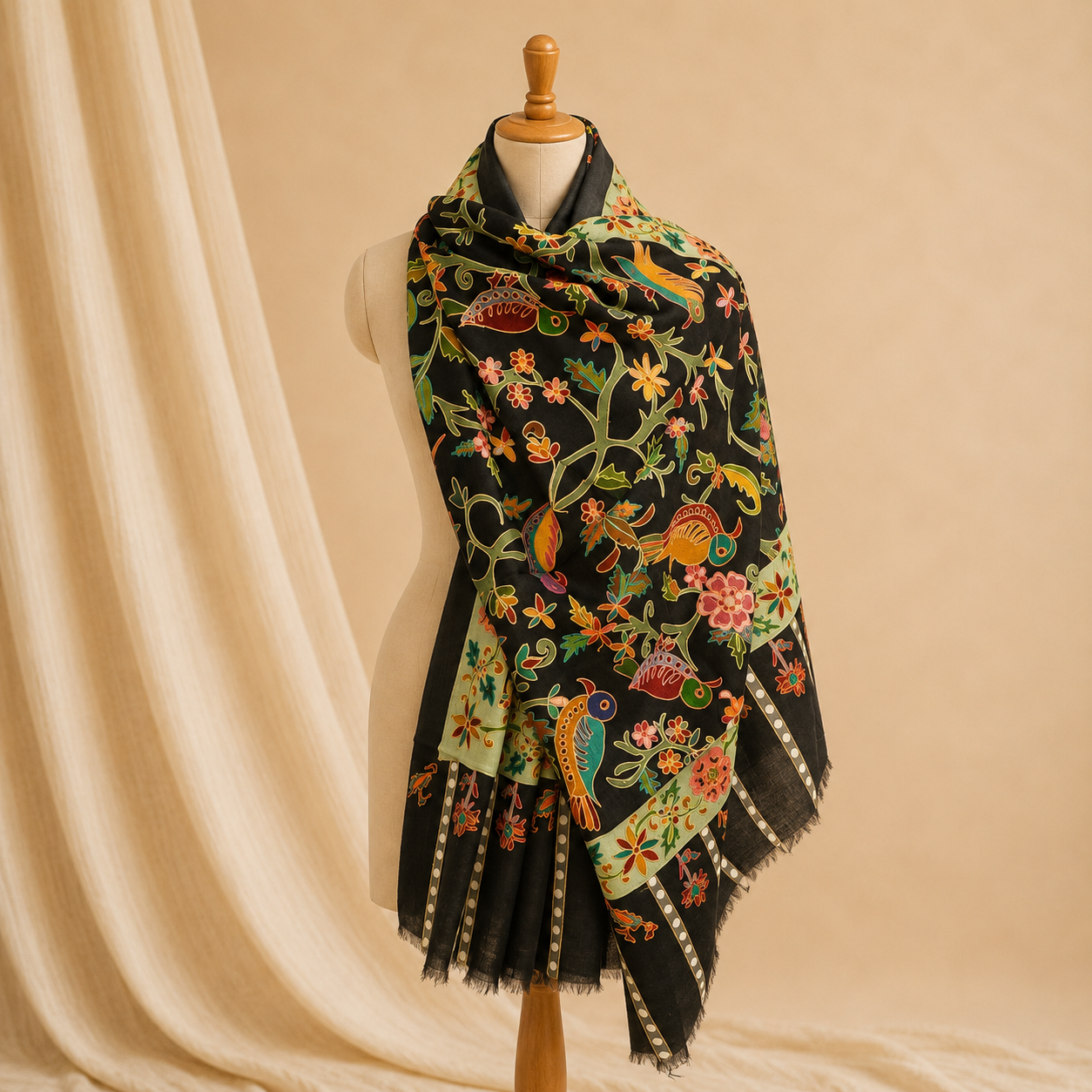 Machine pashmina kalamkari stole
