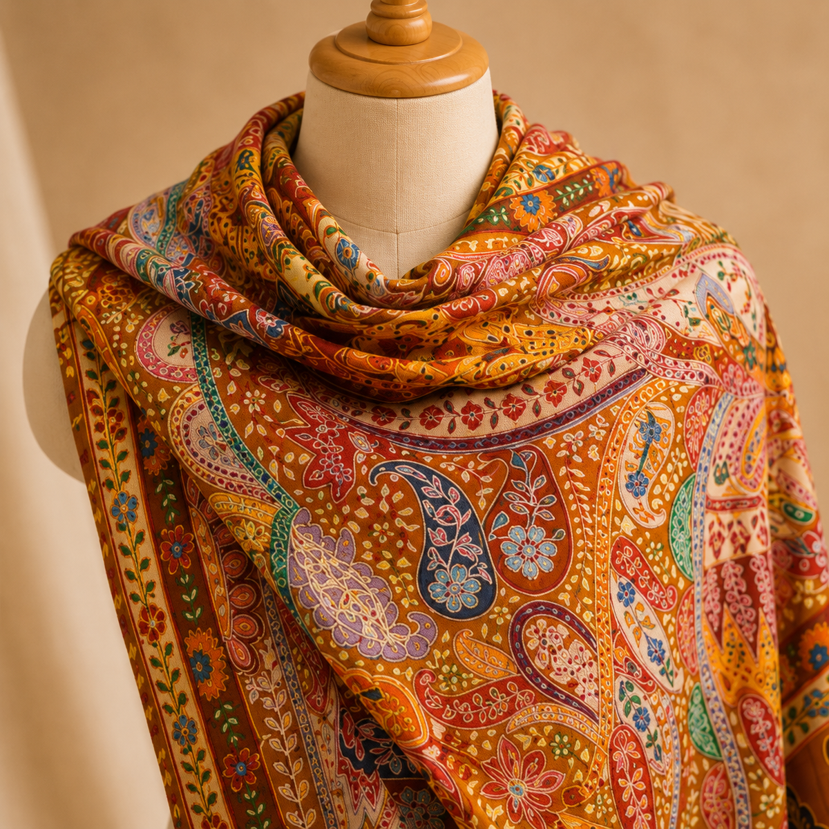 Machine pashmina kalamkari stole