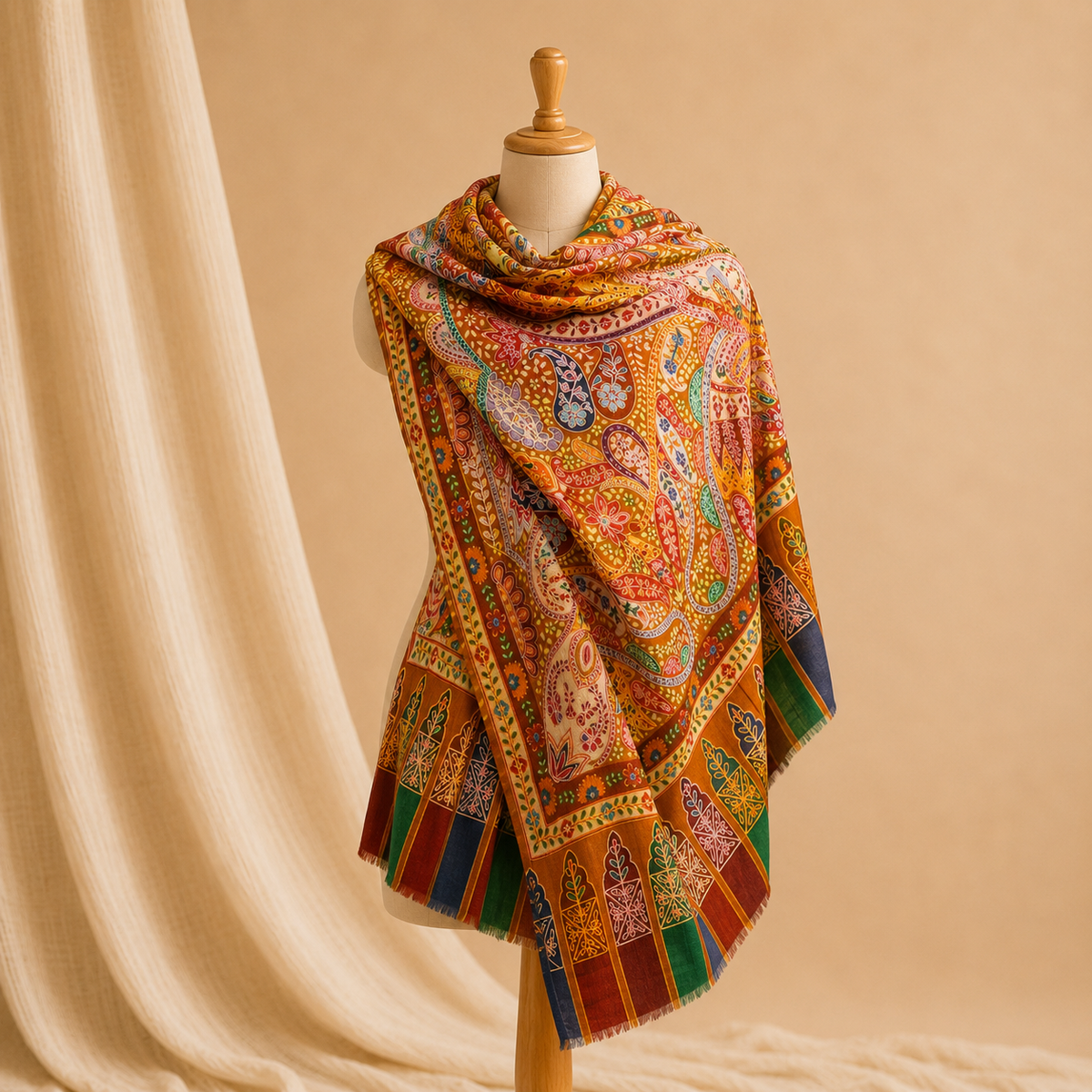 Machine pashmina kalamkari stole
