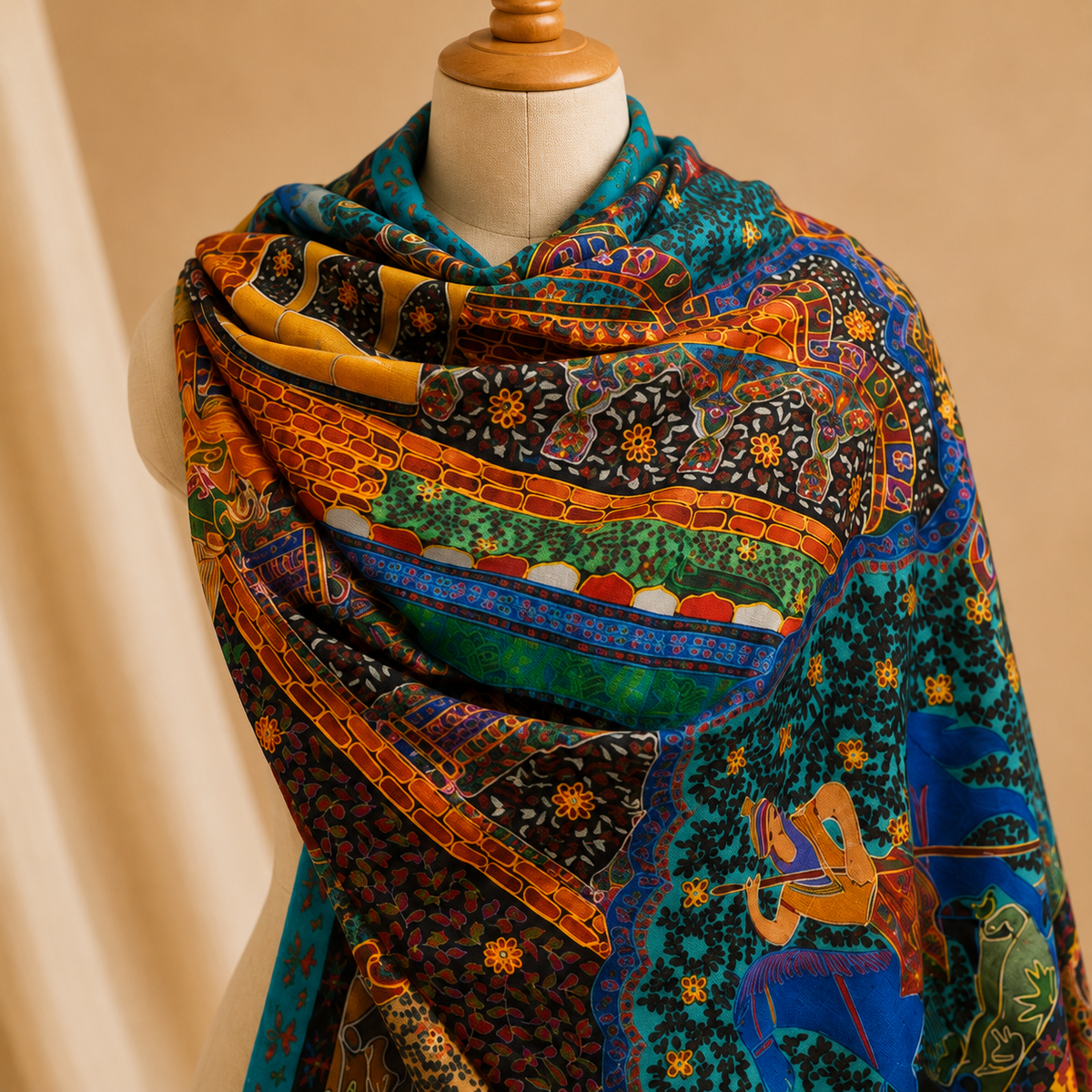Machine pashmina kalamkari stole