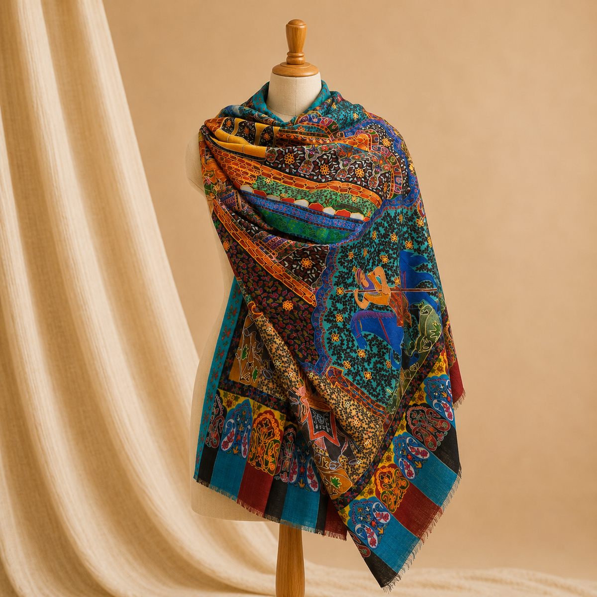 Machine pashmina kalamkari stole