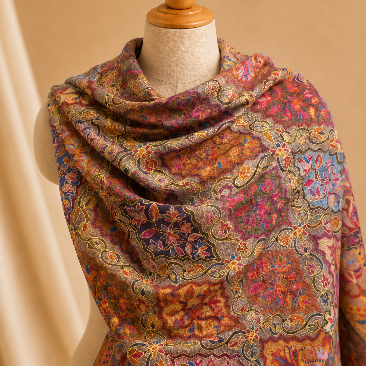 Machine pashmina kalamkari stole