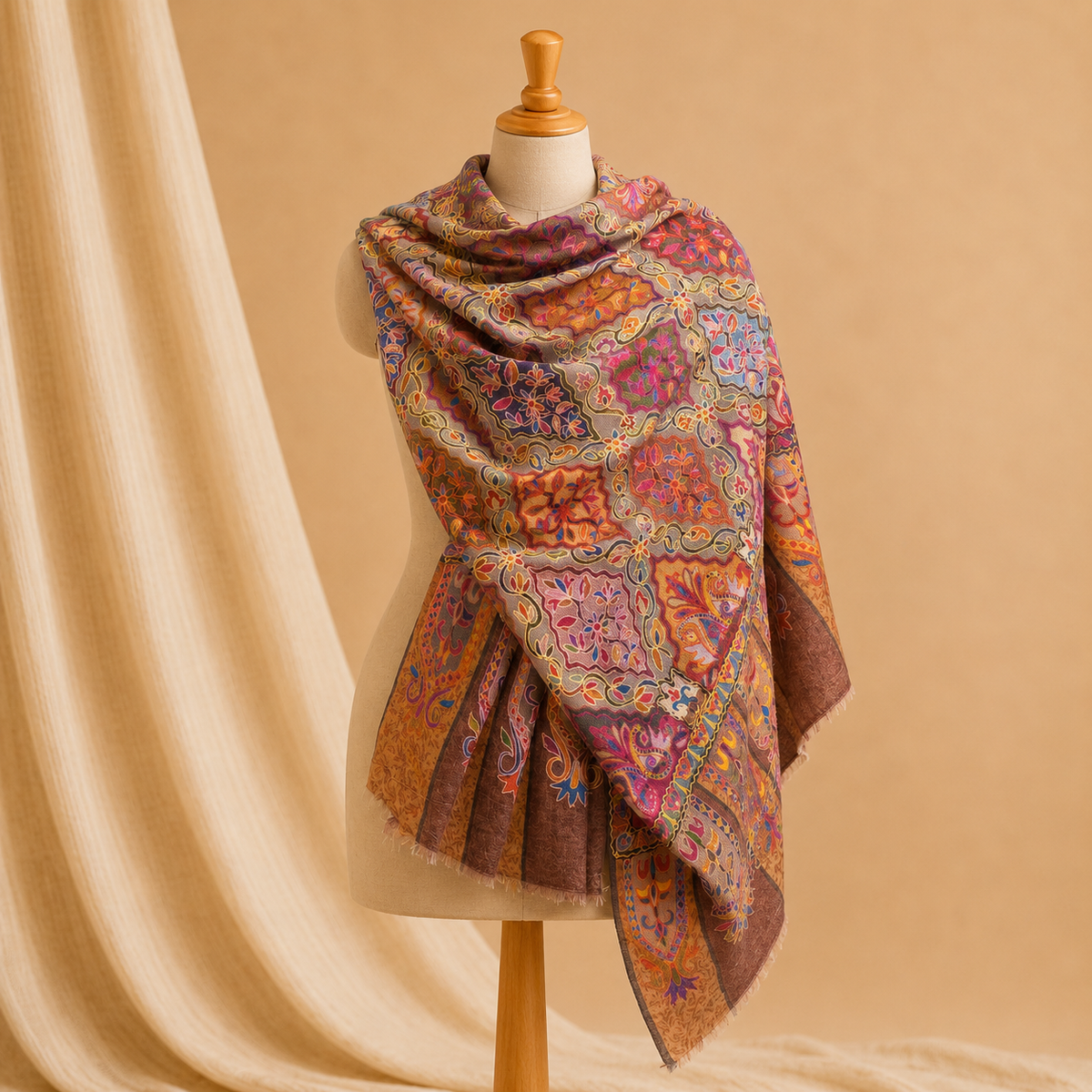 Machine pashmina kalamkari stole
