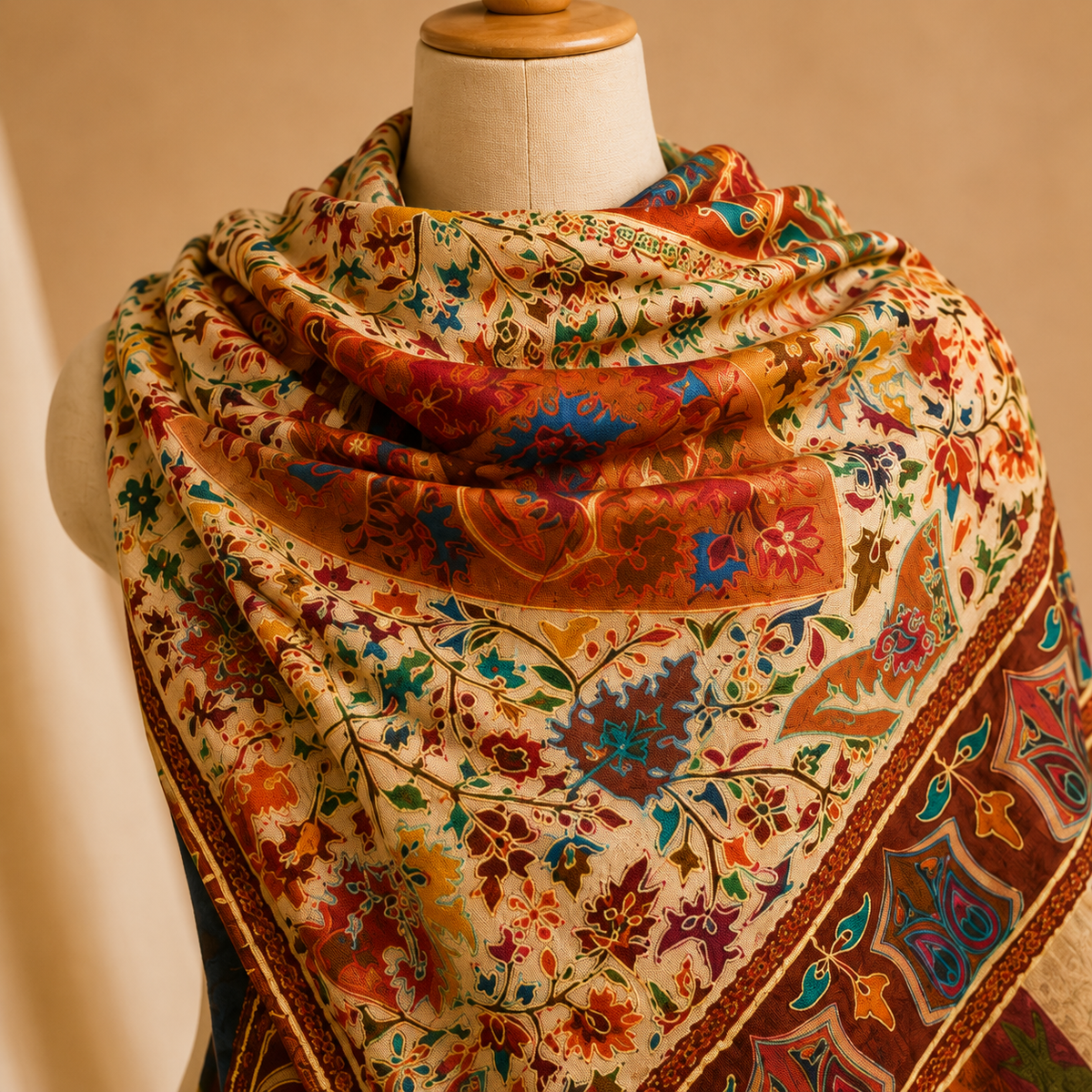Machine pashmina kalamkari stole