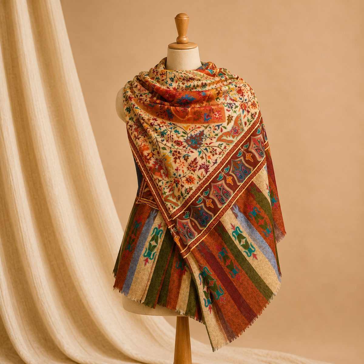 Machine pashmina kalamkari stole