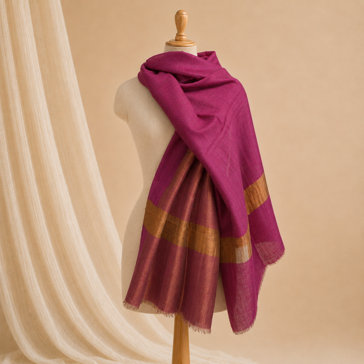 Merino wool moonlight border zari stole
