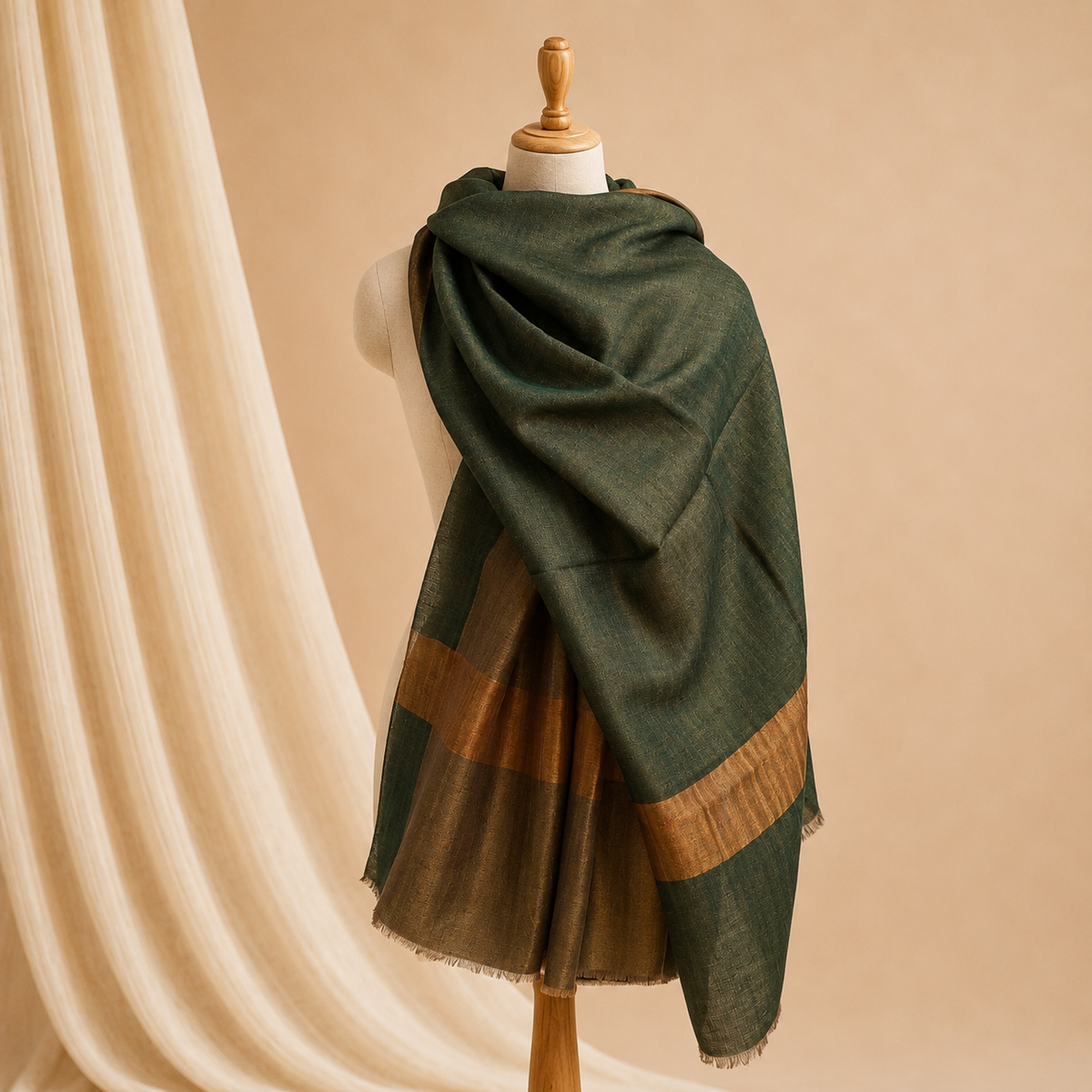 Merino wool moonlight border zari stole