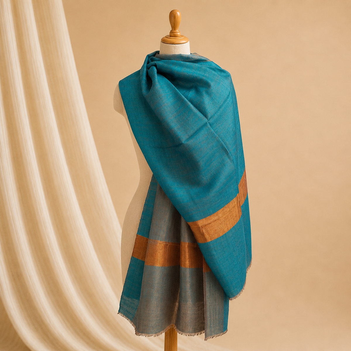Merino wool moonlight border zari stole