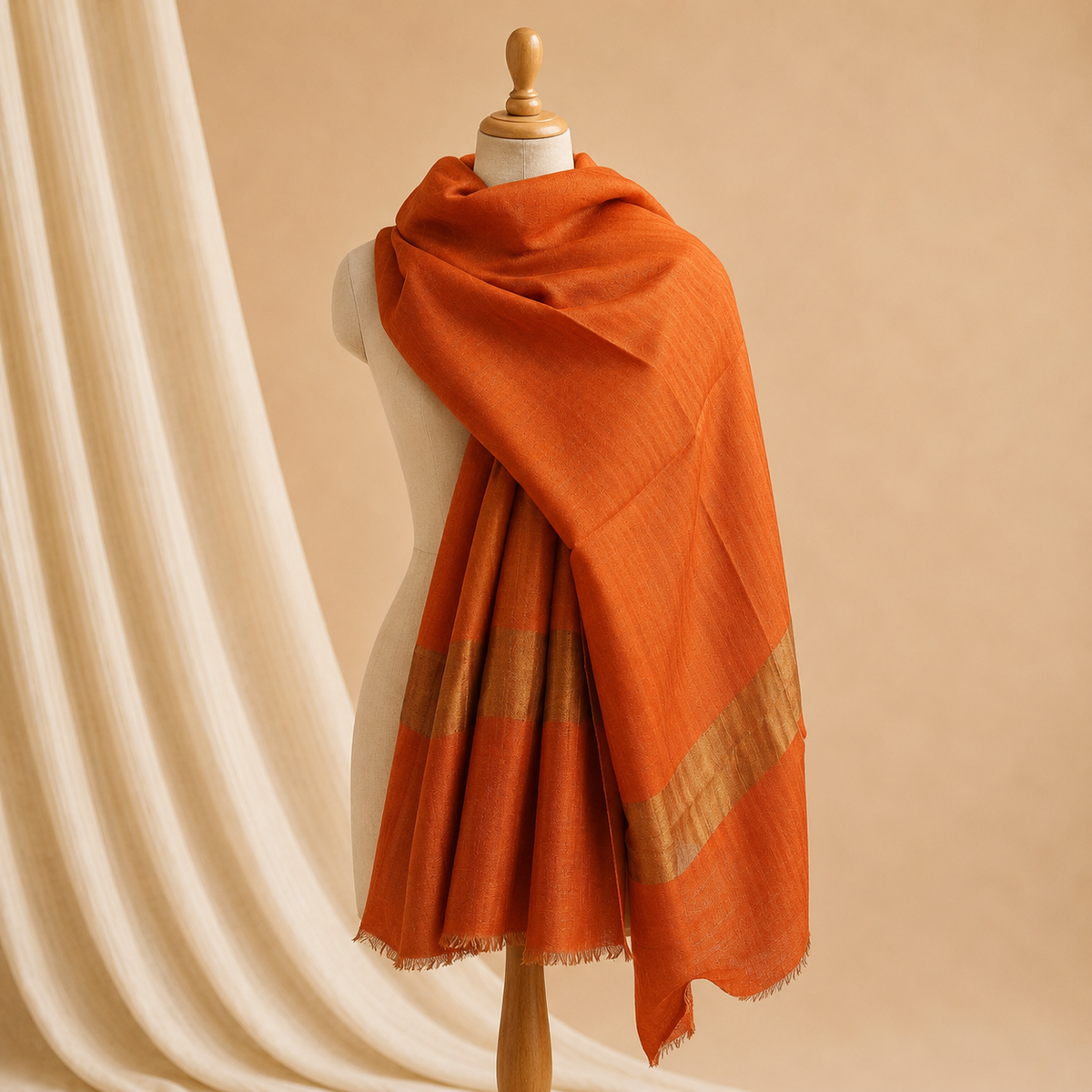Merino wool moonlight border zari stole