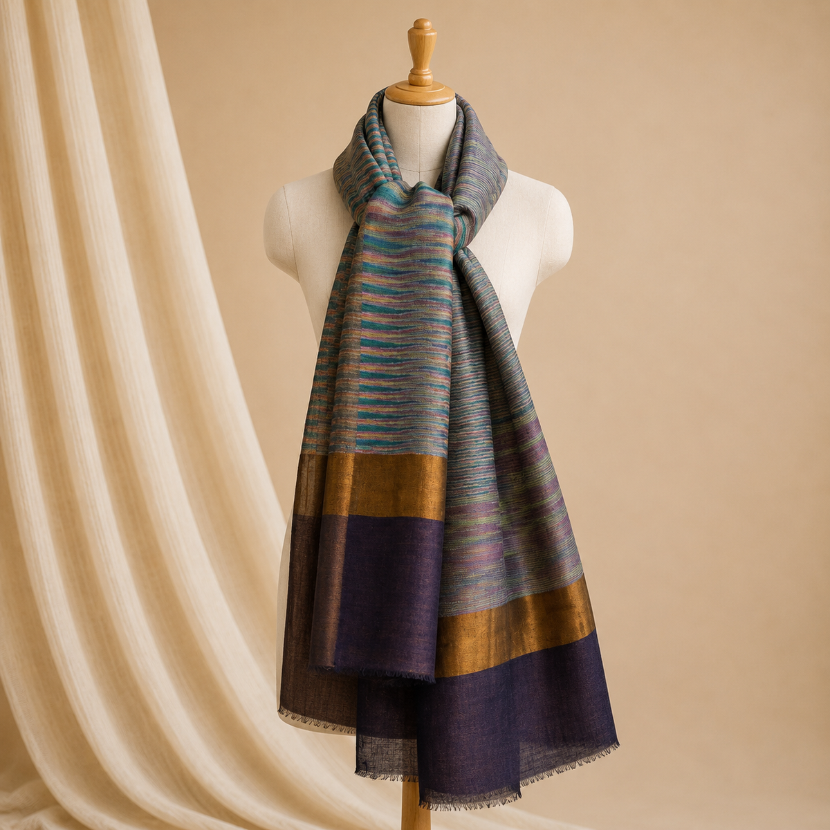 Merino wool ikat zari stole