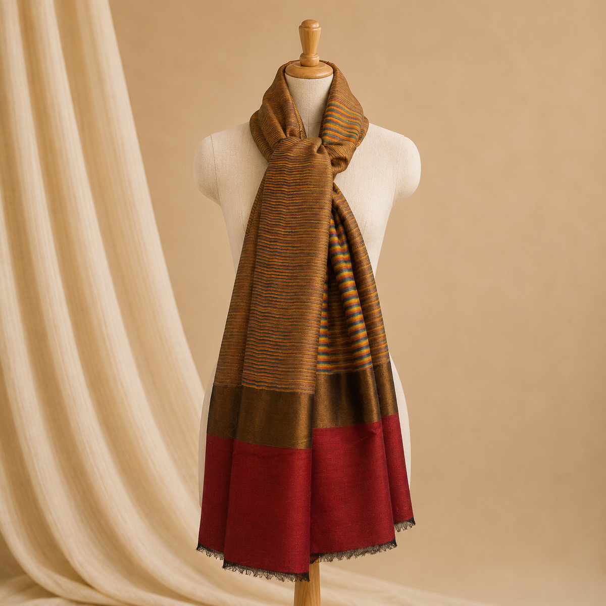 Merino wool ikat zari stole