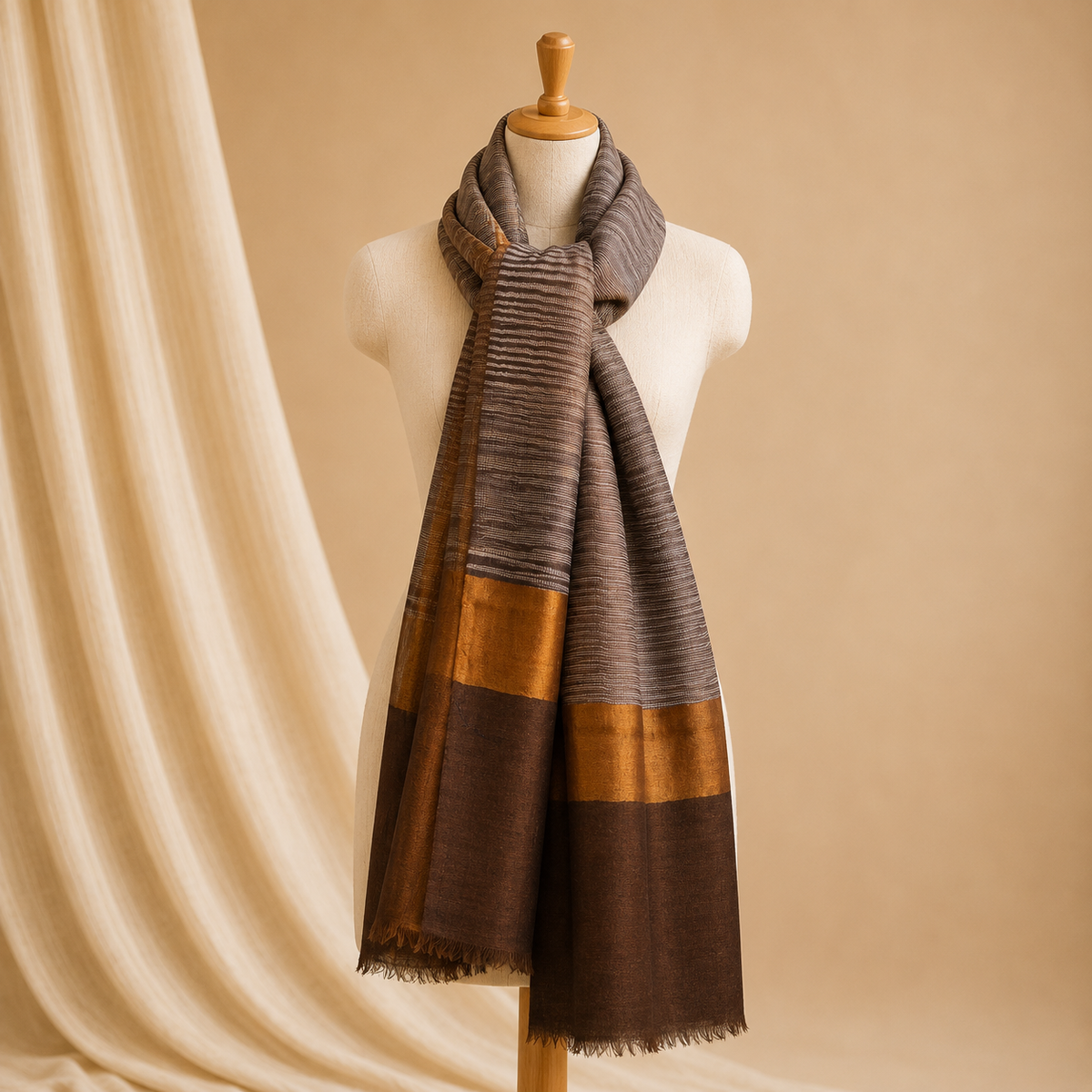 Merino wool ikat zari stole