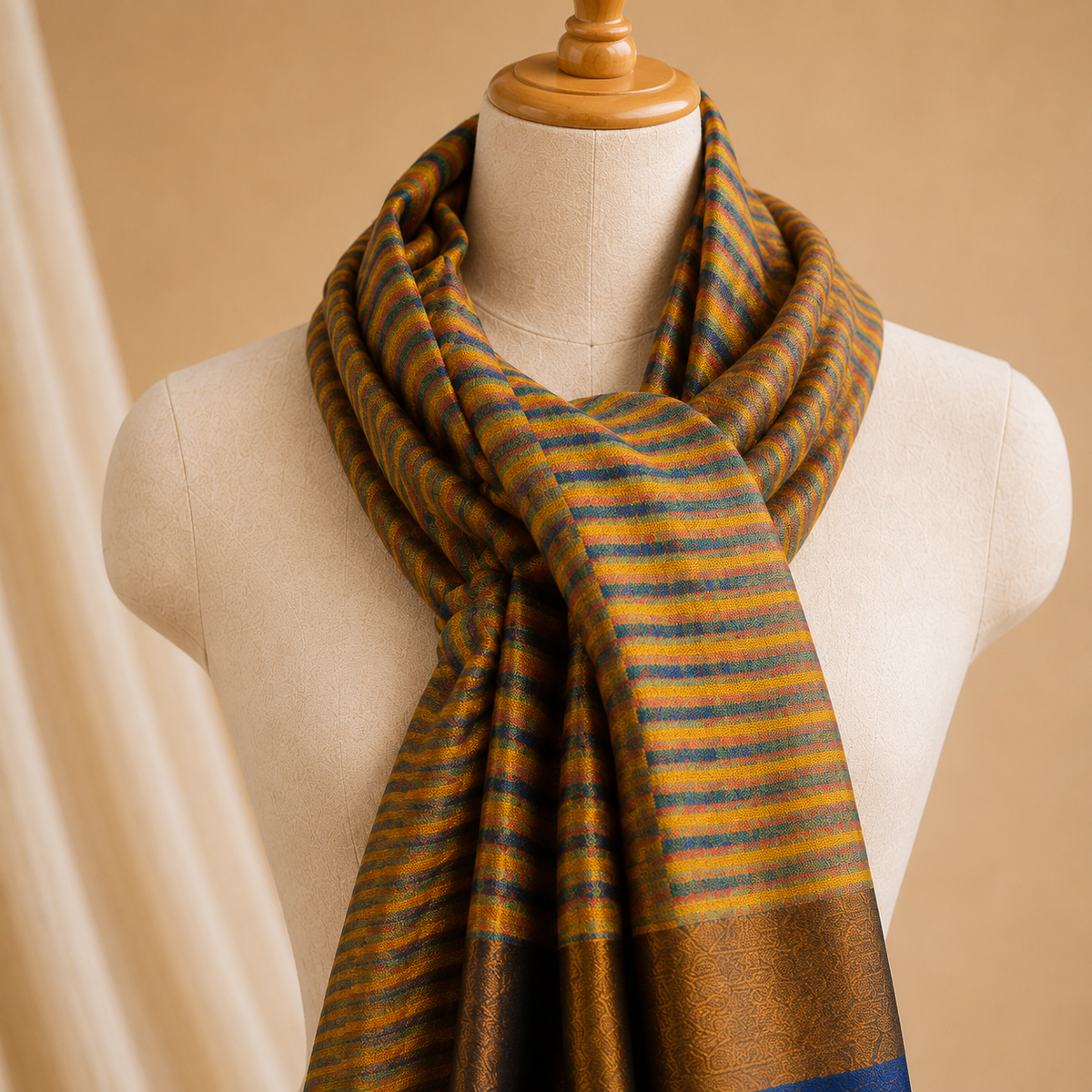 Merino wool ikat zari stole