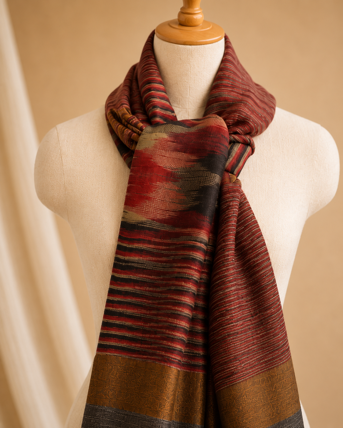 Merino wool ikat zari stole