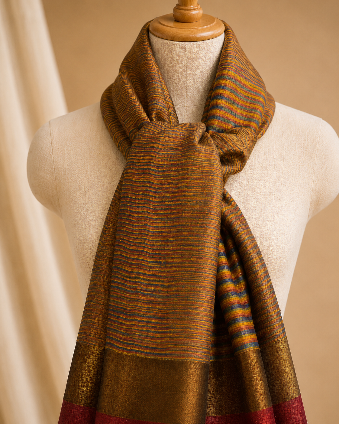 Merino wool ikat zari stole