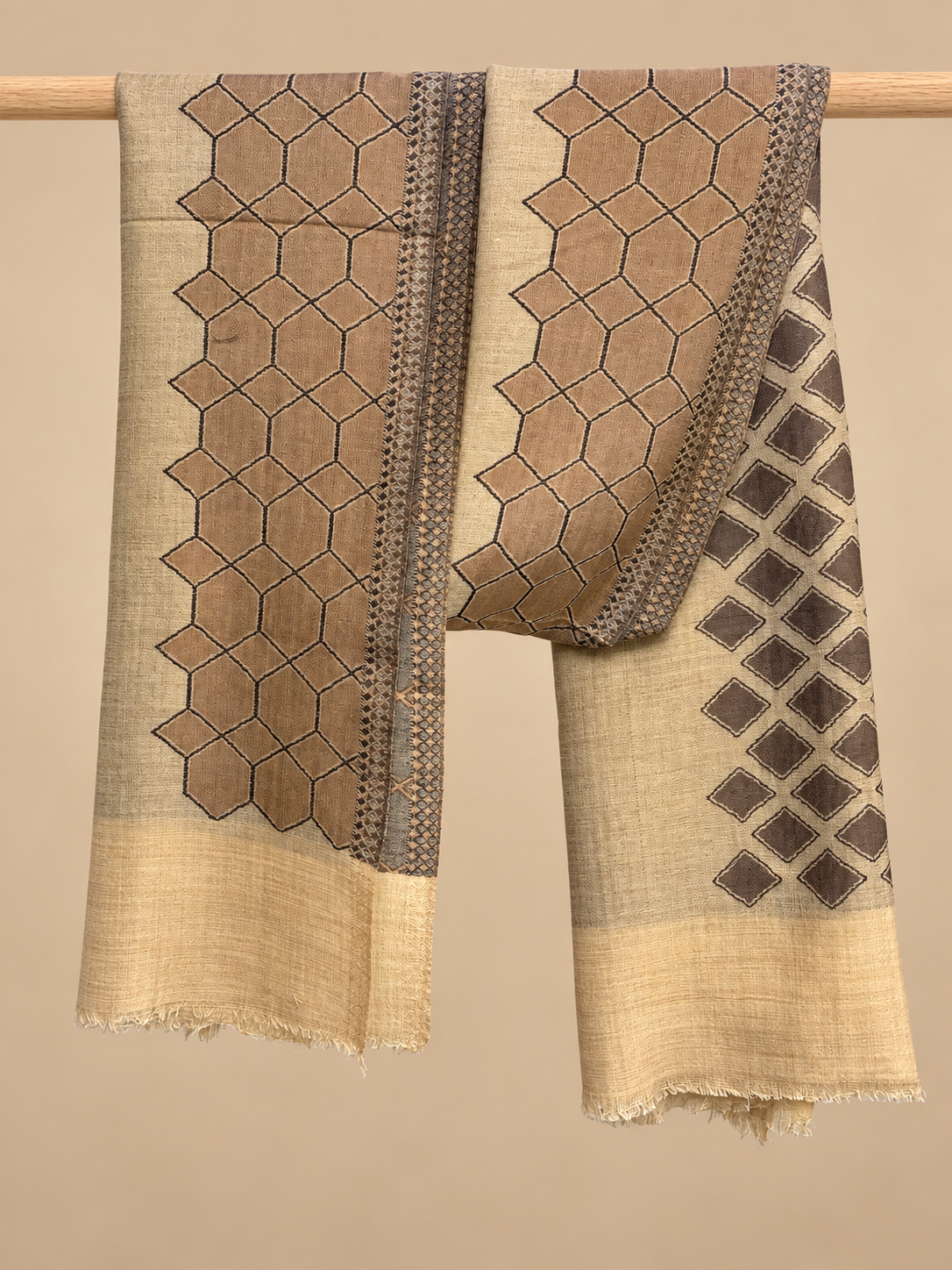 Handwoven Fine Wool Honeycomb & Diamond Ikat Stole