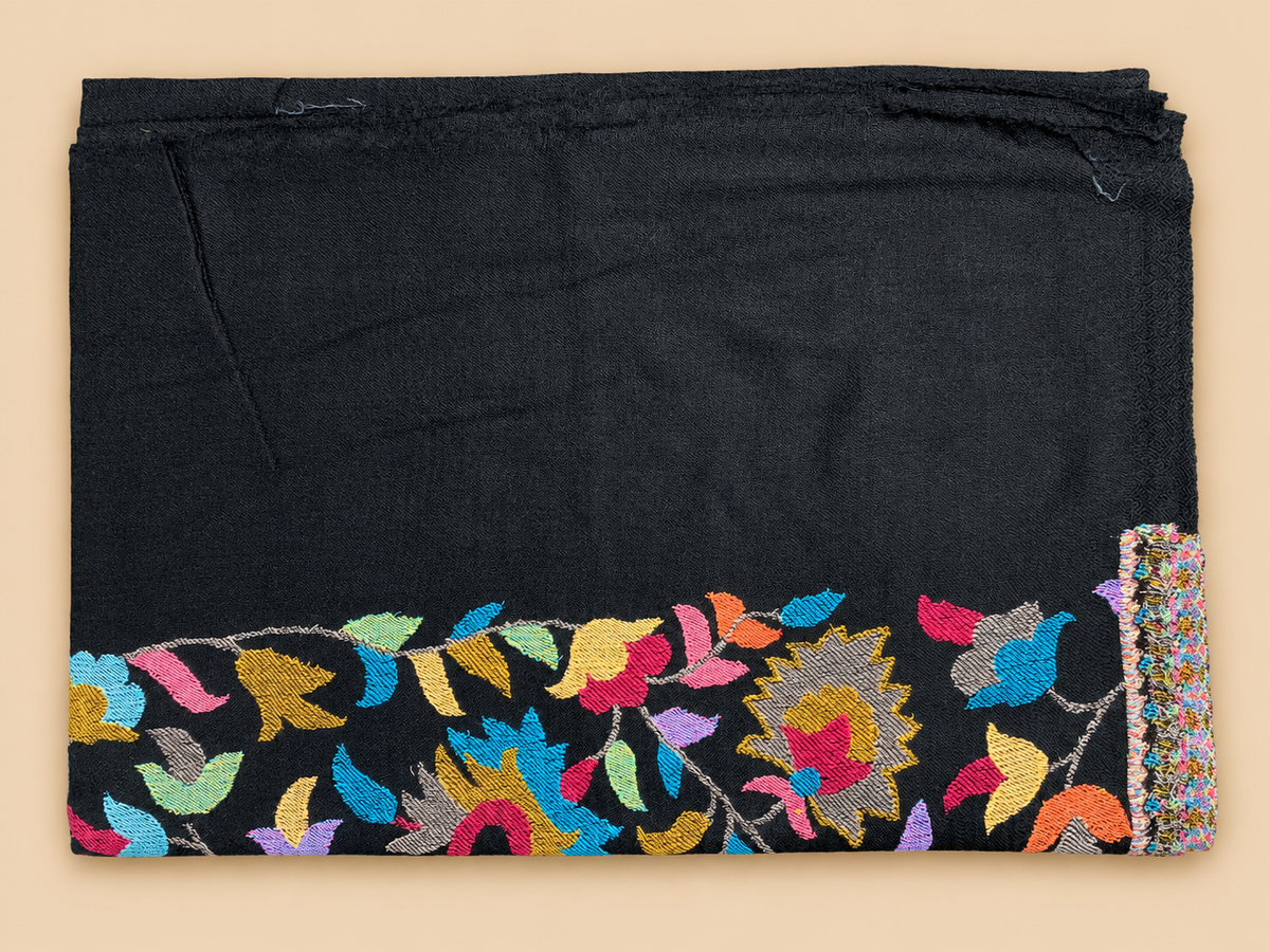 Fine Wool Kani Palla Stole with Multi-Floral Border