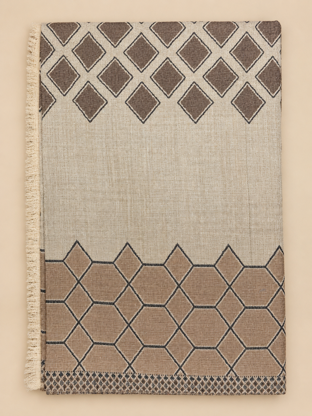Handwoven Fine Wool Honeycomb & Diamond Ikat Stole