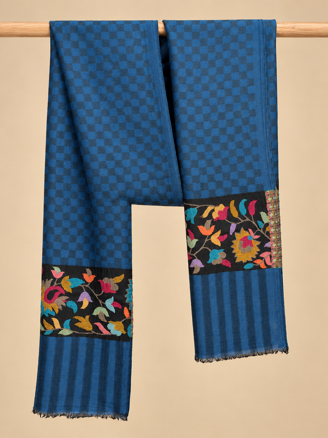 Fine Wool Kani Palla Stole with Multi-Floral Border