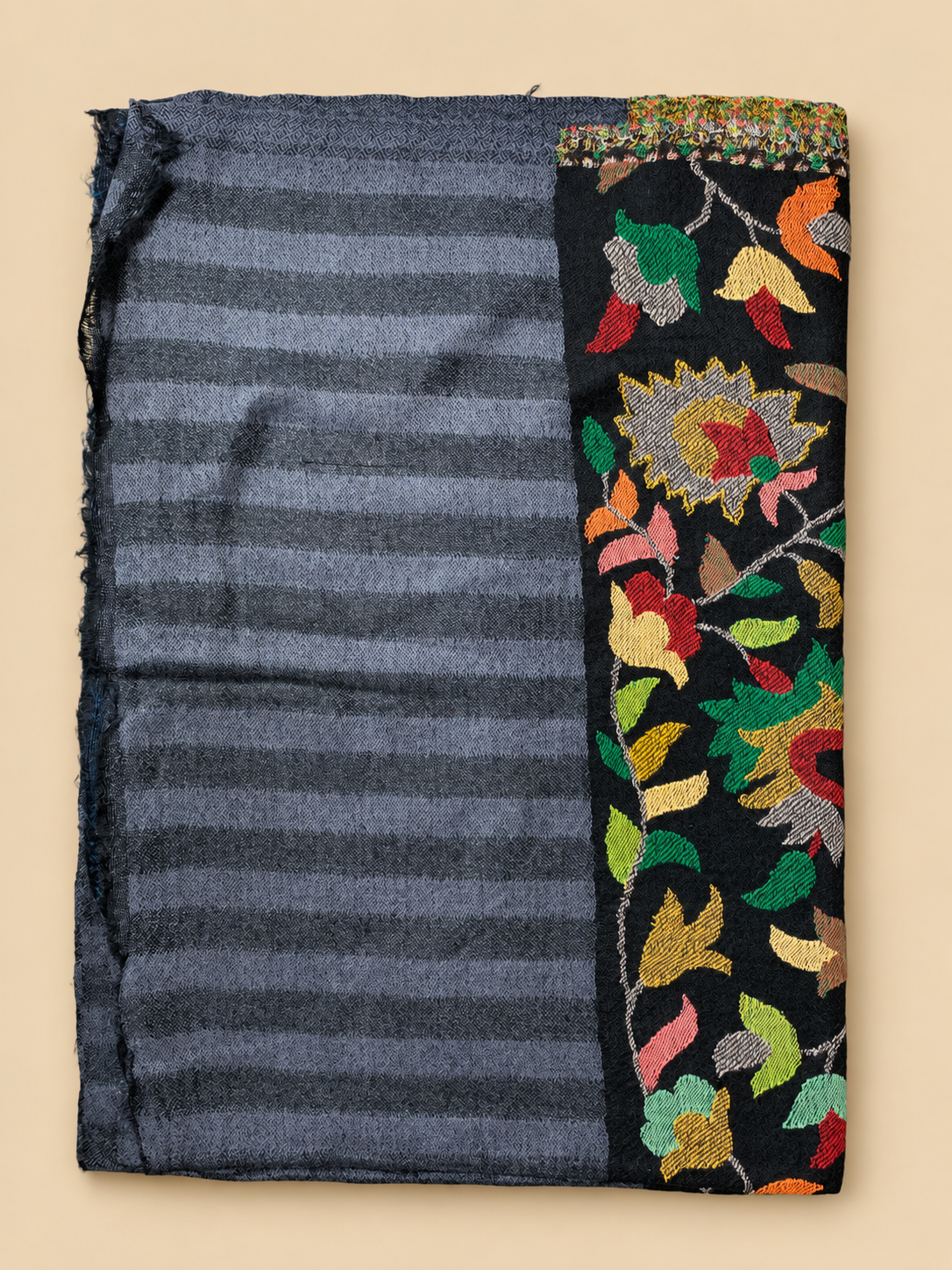 Fine Wool Kani Palla Stole with Multi-Floral Border