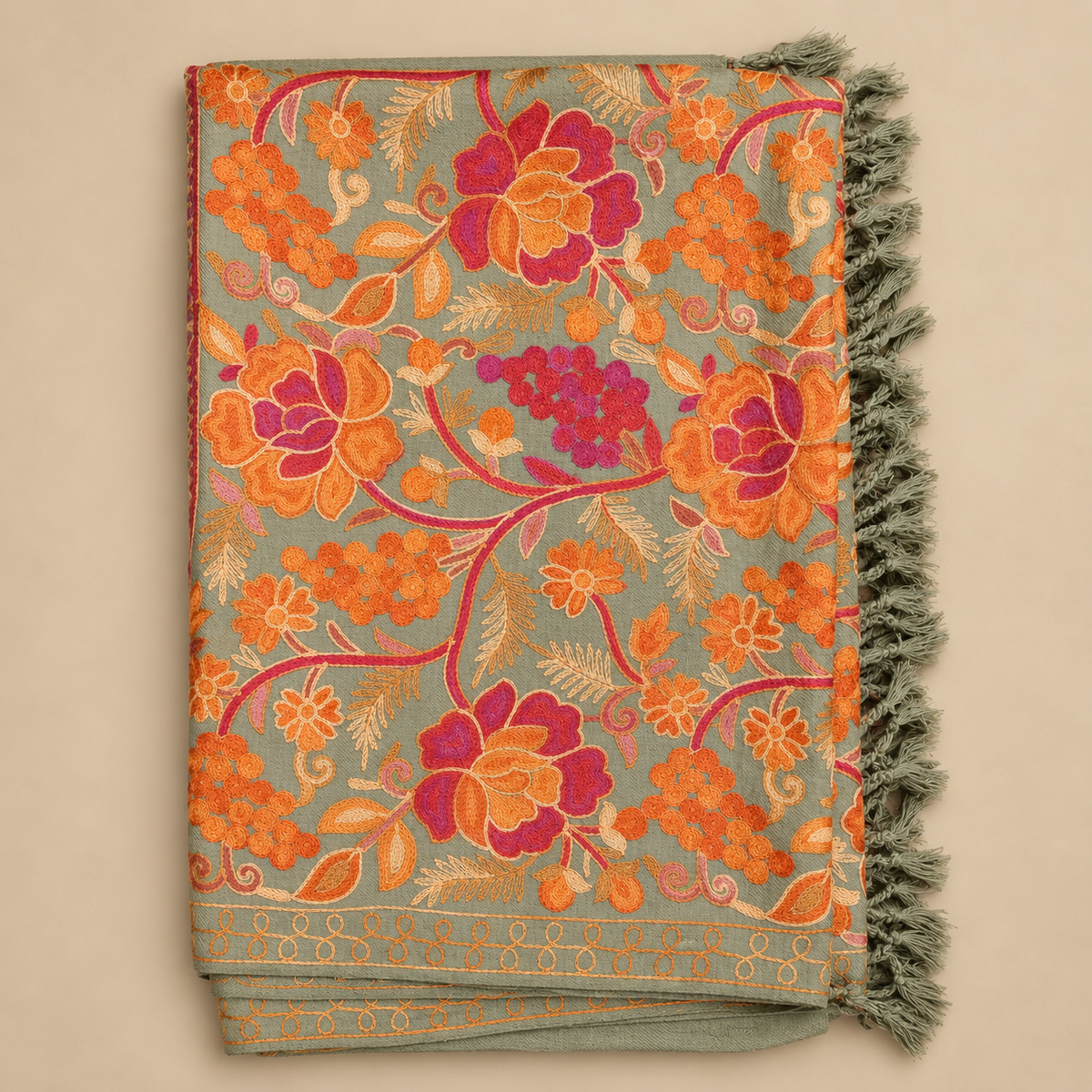Luxury Aari Embroidered Wool Stole