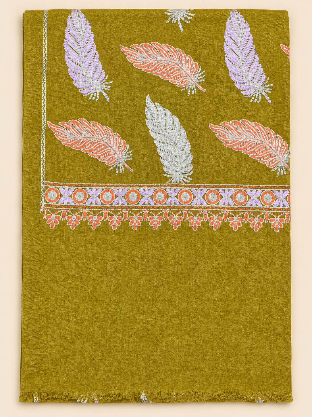 Floating Feather Aari Embroidered Fine Wool Stole